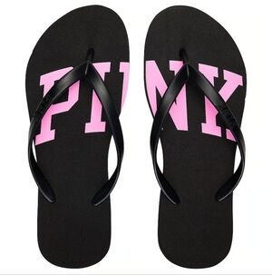 Victoria's Secret PINK flip Flop Sandals NEW! BLACK PINK SIZE 10 LARGE